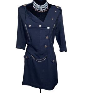 Kensie Button A-line Mini Black Dress